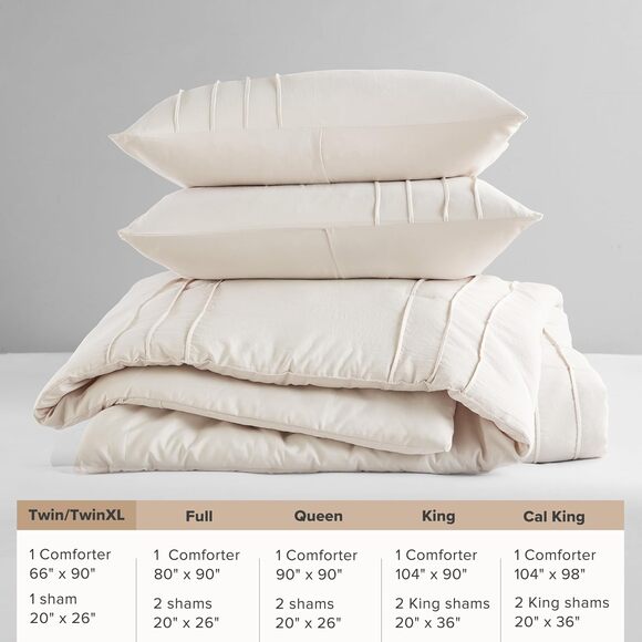 2 Pieces Pintuck Pleated Duvet Cover TwinCream Twin Size Duvet Cover Set - Picture 3 of 3